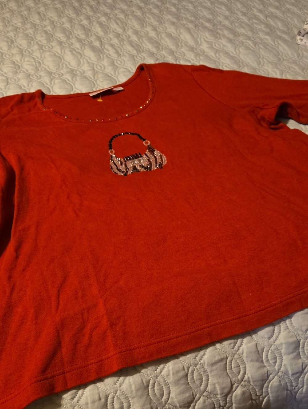 2 Quacker Factory Knit Top with Sparkled Designed Front And Collar 1 Red 1 Black - Picture 2 of 8